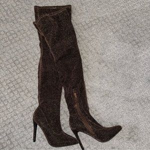 Brown Sparkle Thigh High Boots